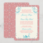 Indian Rococo Floral Coral Aqua Faire-part de mari (Devant / Derrière)