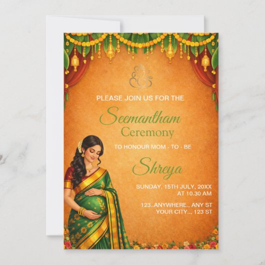 Indian Seemantham Ceremony Invitation Card (Devant)