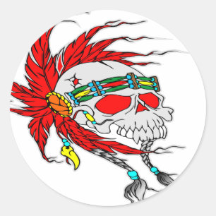 Indian Skull Tattoo Ronde Sticker
