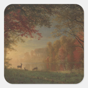 Indian Sunset Deer bij een meer Vierkante Sticker