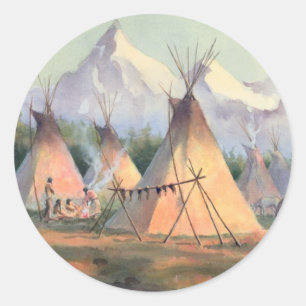 INDIAN TIPI CAMP door SHARON SHARPE Ronde Sticker