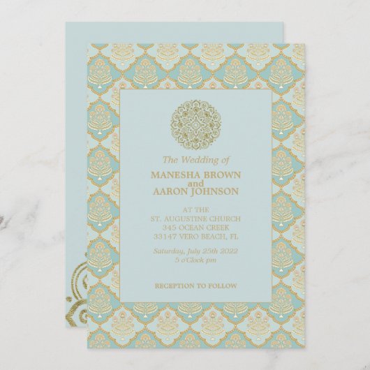 Indian Turquoise - Invitation de mariage (Devant / Derrière)