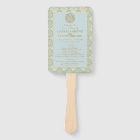Indian Turquoise - Wedding Programme Fan Handwaaier (Voorkant)