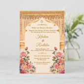 Indian wedding ethnic luxury invitation kaart (Staand voorkant)