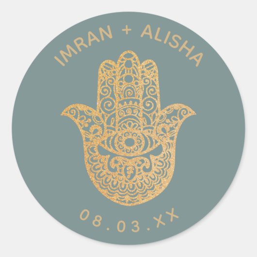Indian Wedding Gold Blue hamsa Henna Ronde Sticker (Voorkant)