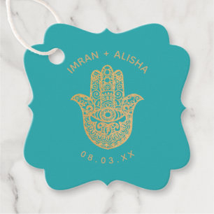 Indian Wedding Gold Turquoise hamsa Henna Bedankjes Labels