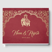 Indian Wedding Guest Book met Ganesha, Rood, Goud