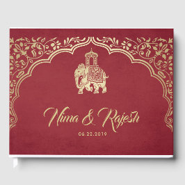 Indian Wedding Guest Book met Ganesha, Rood, Goud Gastenboek