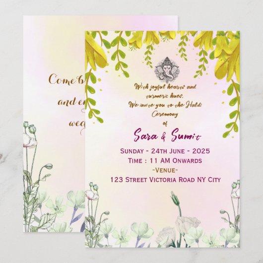 Indian Wedding Haldi Ceremony Invitations  (Devant / Derrière)