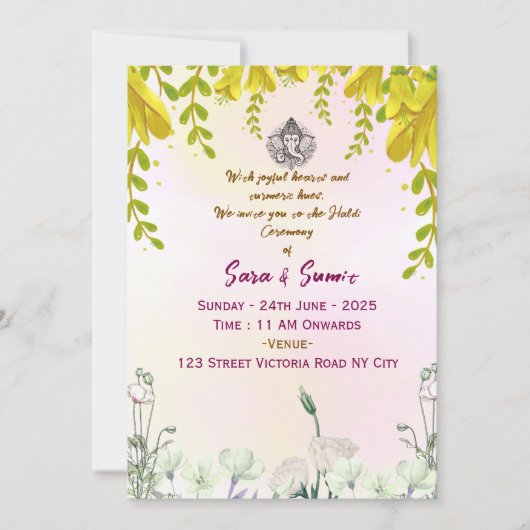 Indian Wedding Haldi Ceremony Invitations Kaart (Voorkant)