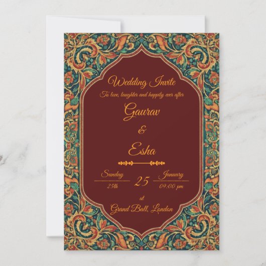 Indian Wedding Invitation (Mughal Version) Kaart (Voorkant)