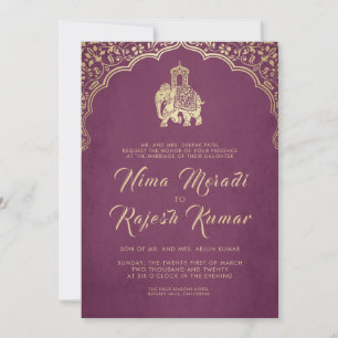 Indian Wedding Invitation, Red, Gold, Ganesha Inv Kaart