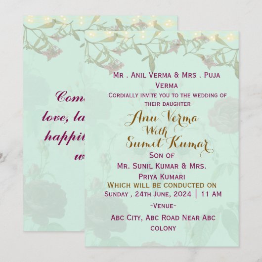 Indian Wedding Invitations (Devant / Derrière)