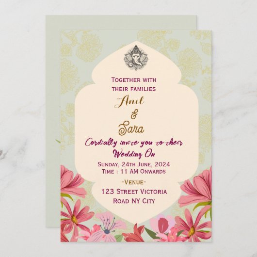 Indian Wedding Invitations  (Devant / Derrière)