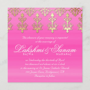 Indian Wedding Invite Damask Gold Pink White Kaart