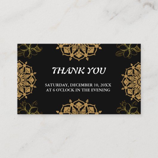 Indian Wedding Invite Damask Gold Winter Black Informatiekaartje (Voorkant)