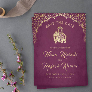 Indian Wedding Save The Date Gold Ganesha Invitati Kaart