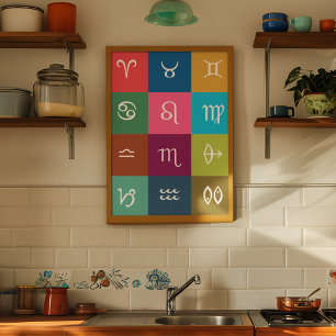 Indian Zodiac - 12 Vedische tekens met heilige kle Perfect Poster