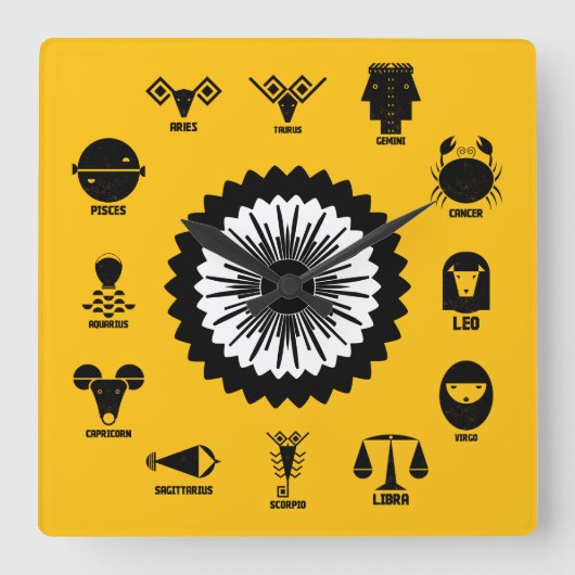 Indian Zodiac Geometric - 12 Vedic Signs Vierkante Klok (Voorkant)