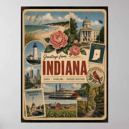 Indiana Authentic Vintage Stijl Poster (Voorkant)