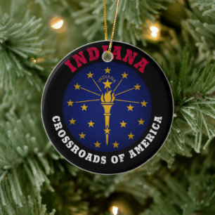 INDIANA CROSSROADS STATE FLAG KERAMISCH ORNAMENT