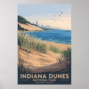 Indiana Dunes Affiche Vintage du Lac Michigan
