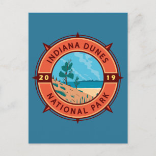 Indiana Dunes National Park Retro Compass Emblem Briefkaart