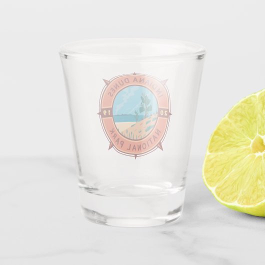 Indiana Dunes National Park Retro Compass Emblem Shot Glas (Achterkant)