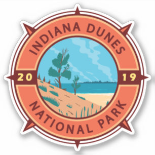 Indiana Dunes National Park Retro Compass Emblem Sticker