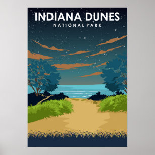 Indiana Dunes National Park Vintage Travel Poster