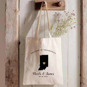 Indiana Map Wedding Welcome Bag Tas Black, Gold