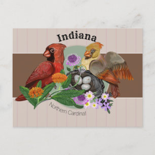 Indiana Northern Cardinals met inheemse Planten Feestdagenkaart