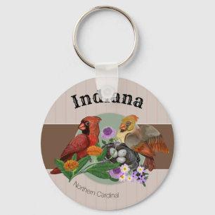 Indiana Northern Cardinals met inheemse Planten Sleutelhanger