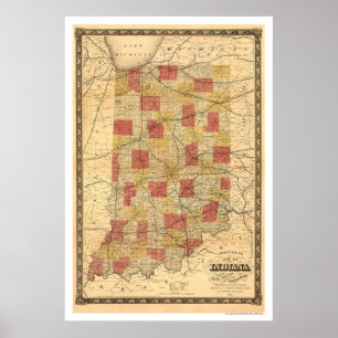 Indiana Railroad Train Map 1858 Poster