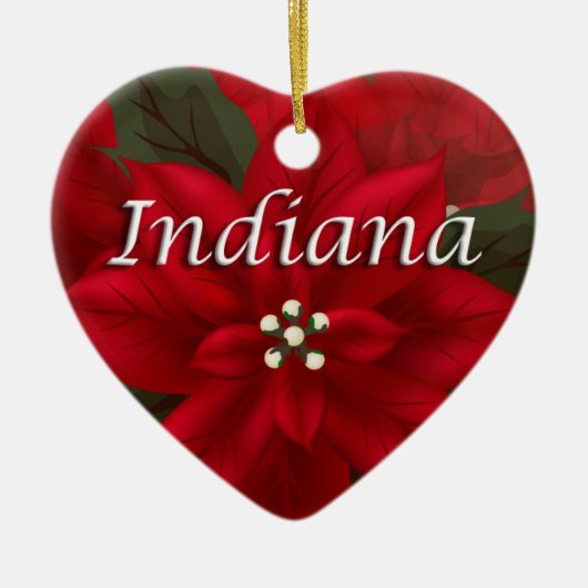 Indiana Red Poinsettia Heart Keepomwille Ornament (Voorkant)