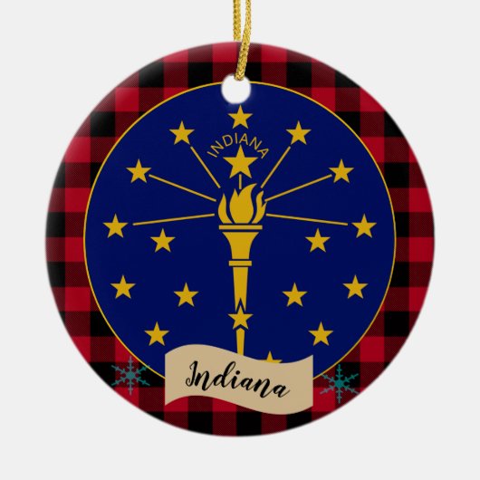 Indiana, Rode buffels en Indiana-vlag Keramisch Ornament (Voorkant)