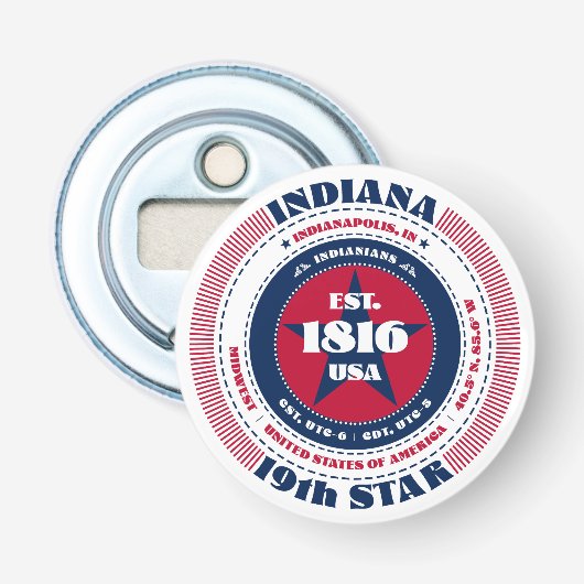 Indiana State Information Circle Button Flesopener (Voorkant)