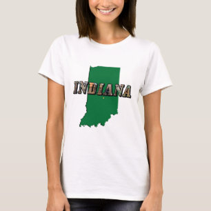 Indiana State Map Groene Omtrek & Fototekst T-shirt