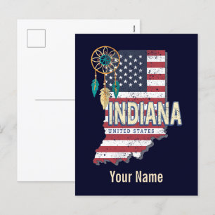 Indiana State United States Retro Map USA Feestdagenkaart