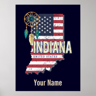 Indiana State United States Retro Map USA Poster
