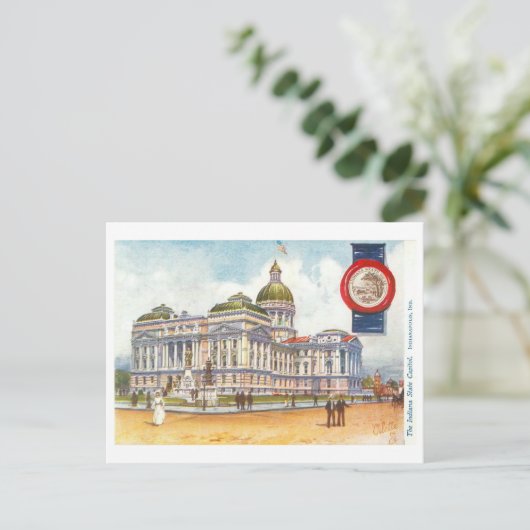 Indiana Statehouse/Capitol met Zegel Briefkaart (Staand voorkant)