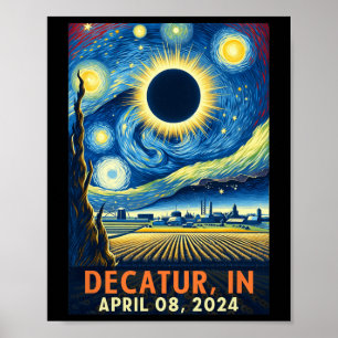 Indiana Totale Zonsverduistering 2024 Sterrennacht Poster