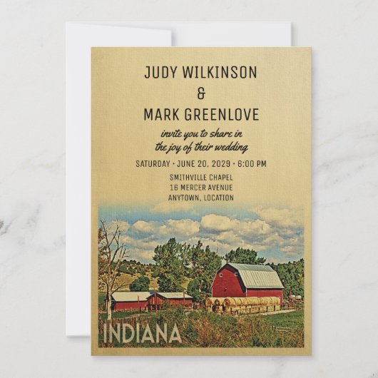 Indiana Wedding Invitation Boerderij Barn Rustic Kaart (Voorkant)