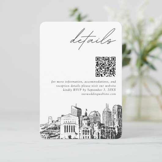 Indianapolis Bruiloft Moderne Details QR Code Informatiekaartje (Staand voorkant)
