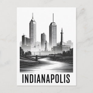 Indianapolis Indiana Silhouette Zwart Wit Houtsned Feestdagenkaart