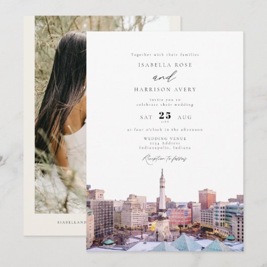 INDIANAPOLIS Indiana Travel Destination Skyline Kaart (Voorkant / Achterkant)