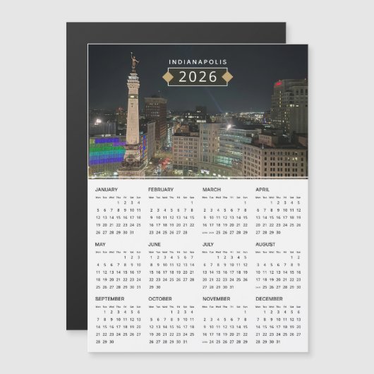 Indianapolis Monument 2026 Calendrier Magnet (Devant / Derrière)