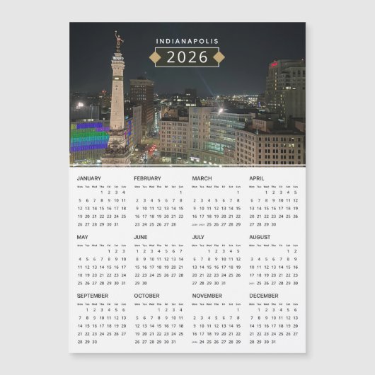 Indianapolis Monument 2026 Kalender Magnet (Voorkant)