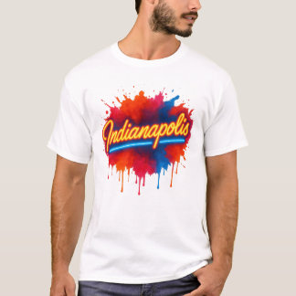 Indianapolis Neon Retro Kleurrijke Verf Splash T-shirt