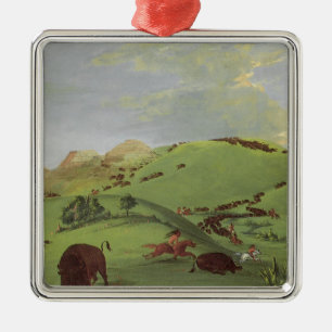 Indianen, Buffalo Chase door Catlin Metalen Ornament